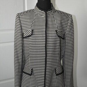 Vintage Tahari Arthur Levine Houndstooth Wool Women's Blazer Jacket siz 14P